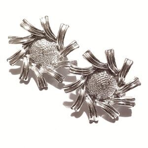 Coro Vintage Silver Tone Starburst Clip Earrings Mid Century Design